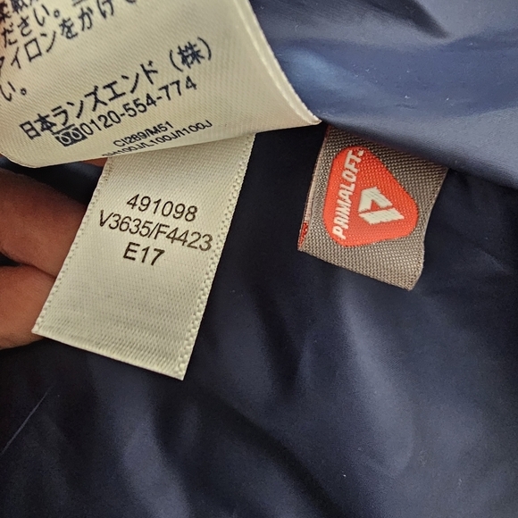 NWT Lands' End PrimaLoft Long Plaid Quilted Puffer Coat Blue White Size 4 - Picture 14 of 14